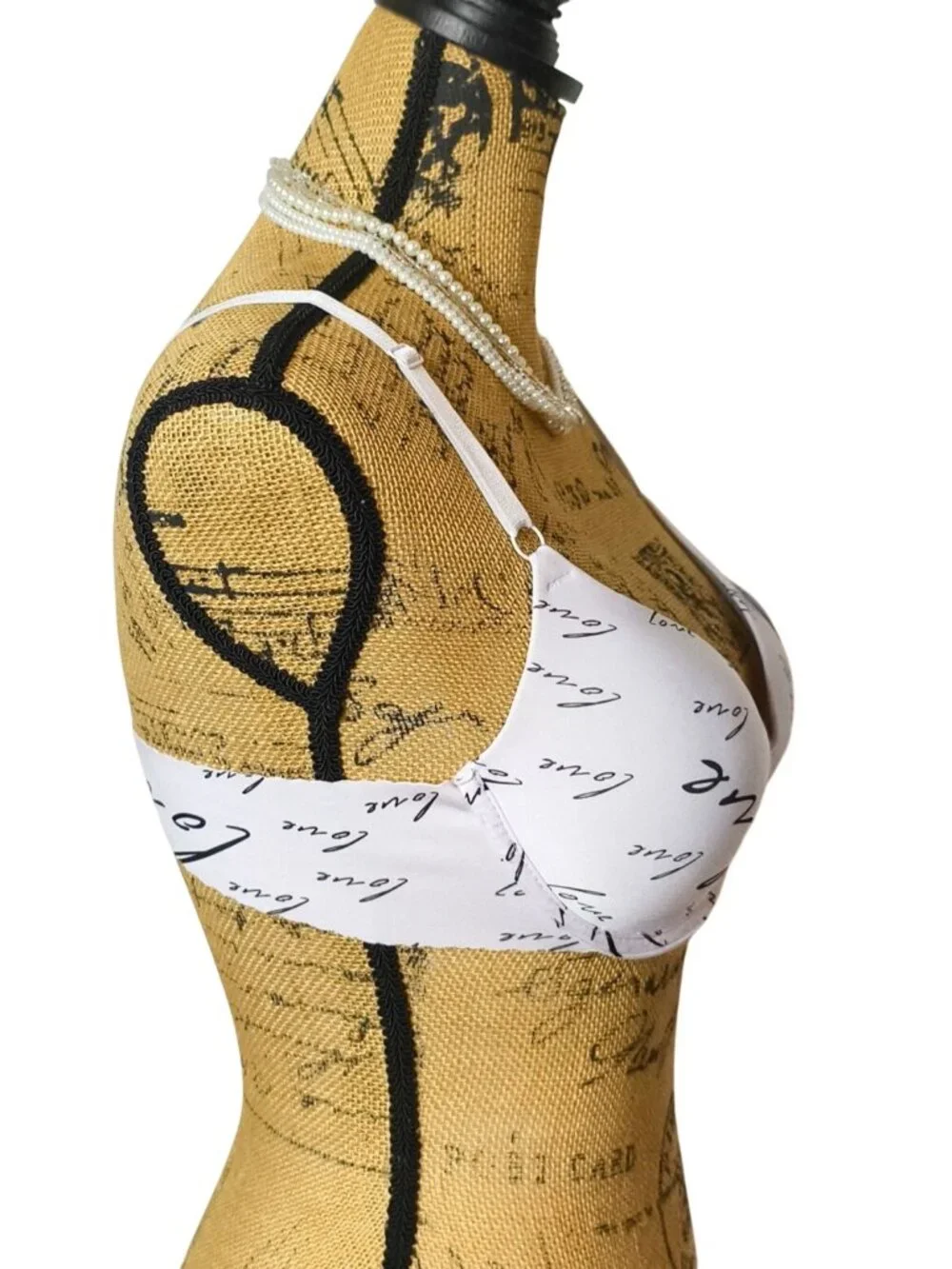 J&W Womens 36C T-Shirt Bra White LOVE Print Lightly Padded Underwire Adjust
